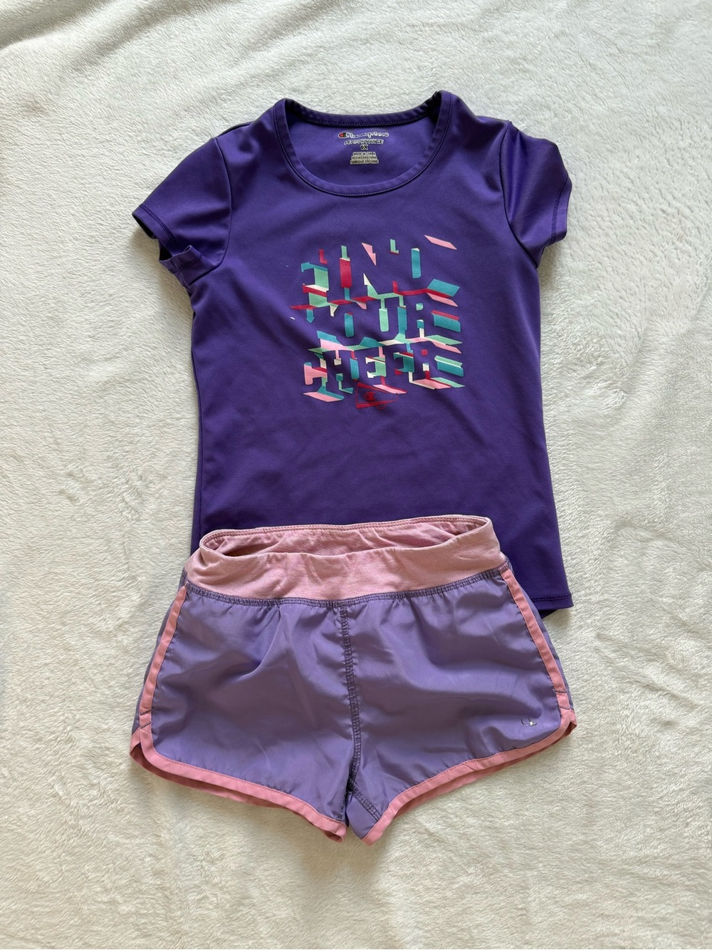 Girls' Purple Short Sleeve active Set with Pink Trim cheer